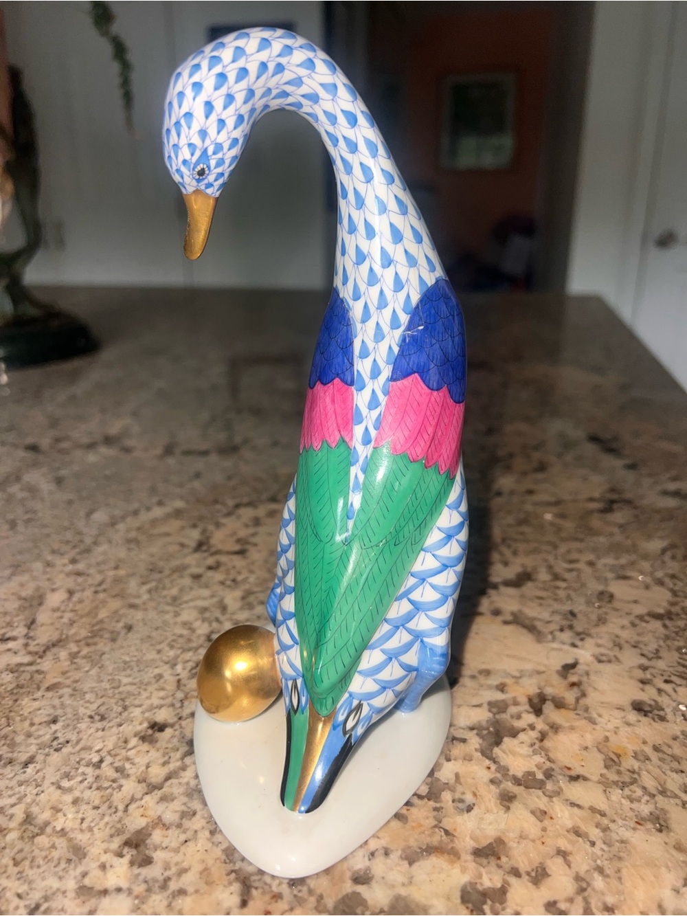 Herend Multicolor Swan Figurine in Blue, Green, Pink & Gold
